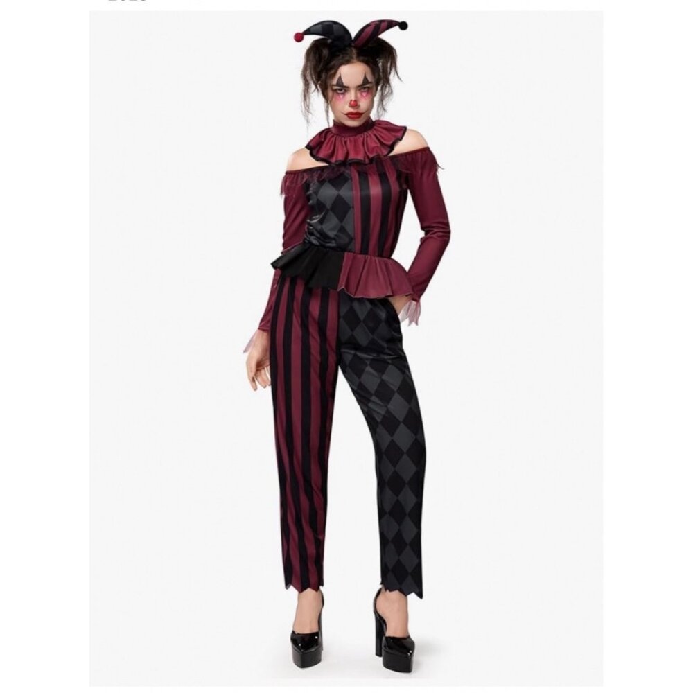 Spooktacular Creations Womens Scary Jester Halloween Costume M Red Black